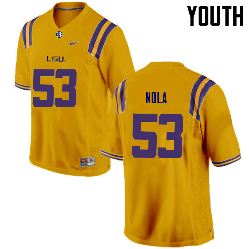 Youth LSU Tigers #53 Ben Nola College Football Jerseys Game-Gold